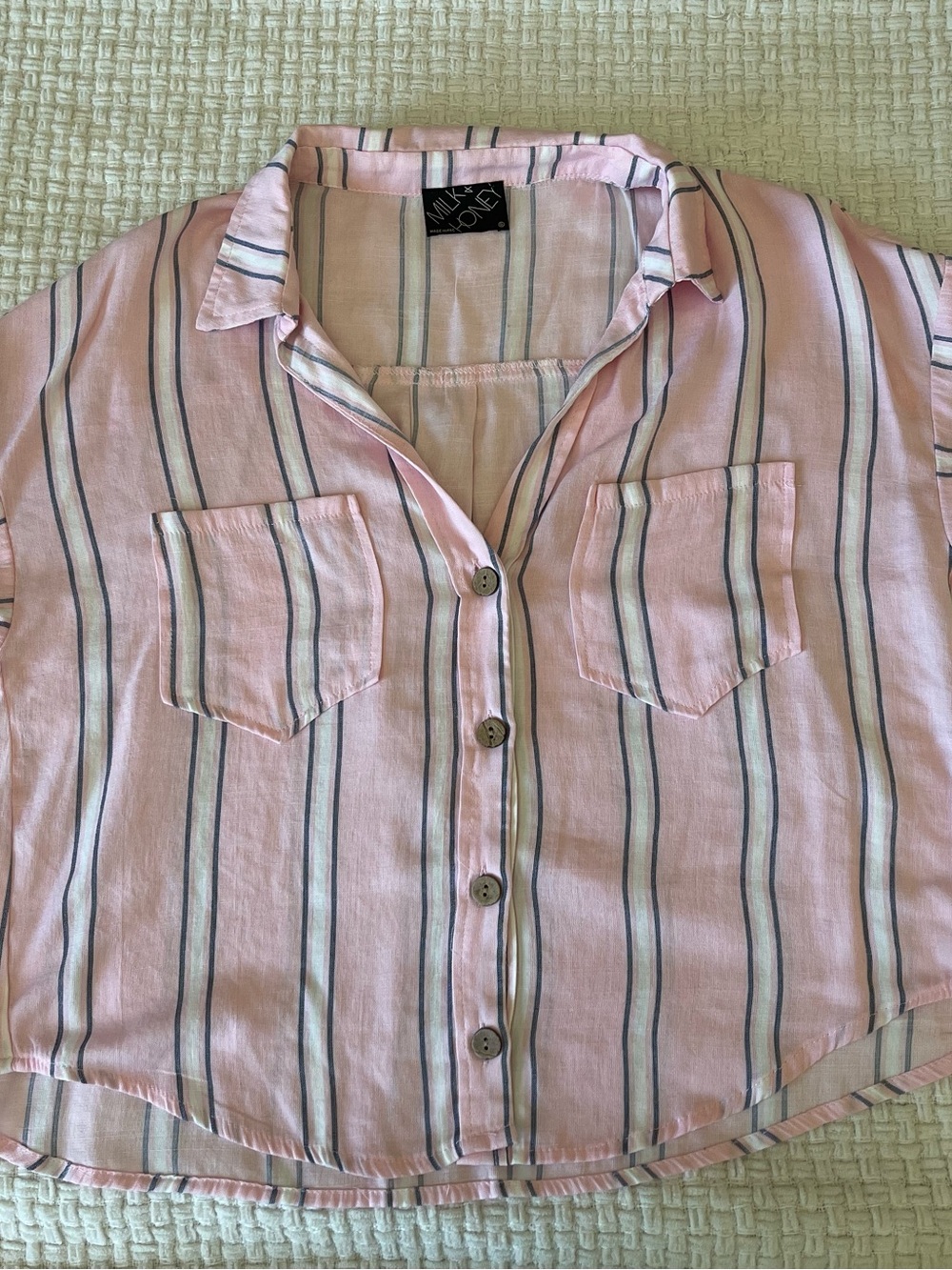 Soft Pink Striped Button-Up Top